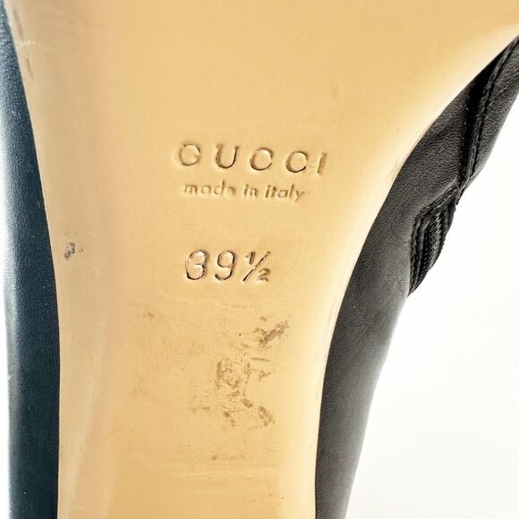 GUCCI Hasler Horsebit Black Leather Boot Size 39.5 US 9.5 Heeled Knee Square Toe - Picture 11 of 13
